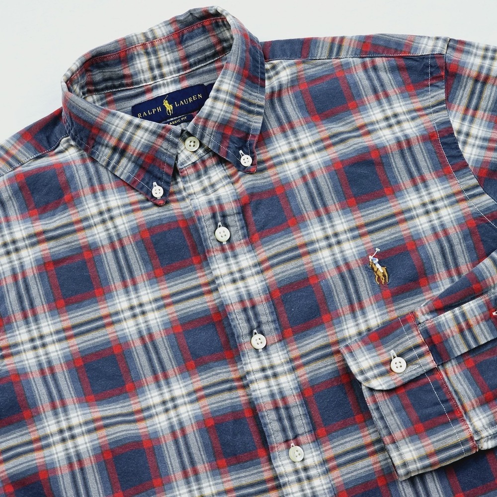 Ralph Lauren Shirt Mens Medium Plaid Button Down Oxford Flesh Pony Classic Ivy‎